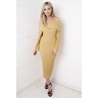 striped off the shoulder jumper dress in gold