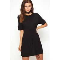 stella black lace up front t shirt dress