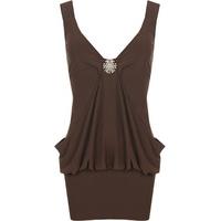 Stella Brooch Detail Top-Dress - Brown