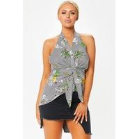 Stephanie Black Striped Floral Tie Top