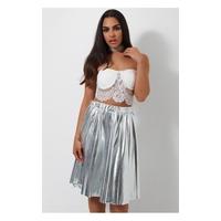 stellar silver satin midi skirt