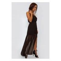 strapless side split black chiffon maxi dress