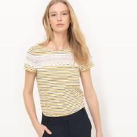 Striped T-Shirt with Lace Yoke
