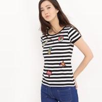 Striped Short-Sleeved T-Shirt with Badges