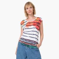 Stripe and Floral Print Short-Sleeved T-Shirt