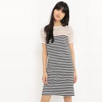 Striped Shift Dress with Lace Bodice