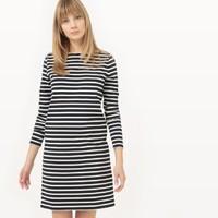 Striped Shift Dress with Boat Neck