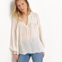 Striped Blouse with Metallic Fibres and Loose-Fit Sleeves