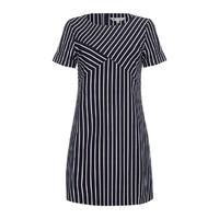 Striped Print Straight Cut Dress with Short Sleeves