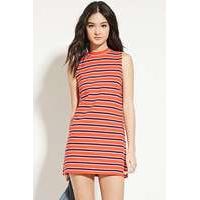 striped mock neck shift dress