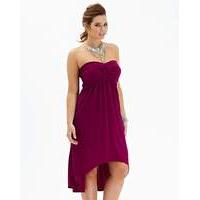 strapless knot front high low hem dress