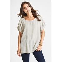 stone linen blend crochet shoulder t shirt