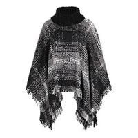 Stone Black & White Check Boucle Poncho Jumper