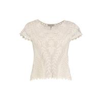 Stone Embroidered Floral & Vine Pattern Mesh T-Shirt