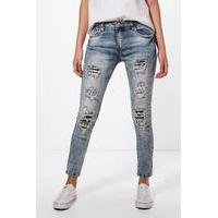 Star & Stripes Distressed Skinny Jeans - blue