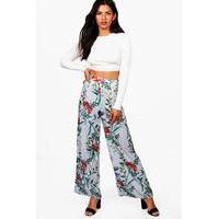 striped floral print wide leg trousers ivory