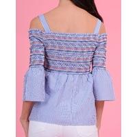 stardust blue and white striped embroidered top