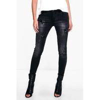 Star Detail Skinny Jeans - black