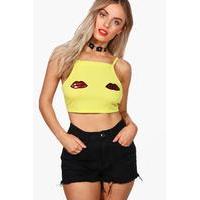 strappy back lip embroidered festival bralet lemon