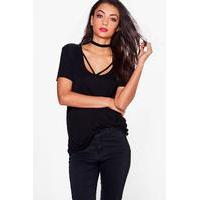 Strappy Front Oversized Tee - black