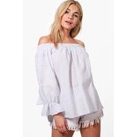 stripe off the shoulder shirt pink