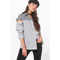 Striped And Gingham Ruffle Shoulder Shirt - multi