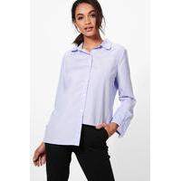 Stripe High Low Tailored Shirt - blue