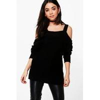 Strap Cold Shoulder Jumper - black