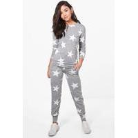 Star Print Knitted Lounge Set - grey