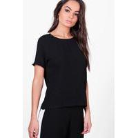 Stripe Boxy Woven Top - black