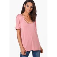 Strappy Front Oversized Tee - dusky pink