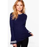 Stripe Flute Sleeve Jumper - blue