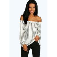 stripe off the shoulder swing top cream