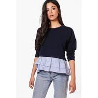 Stripe Frill Hem Sweat - navy