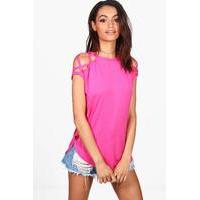 Strappy Shoulder Detail T-Shirt - cerise