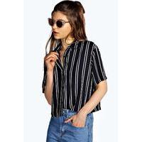 Striped Short Sleeve Boxy Shirt - navy