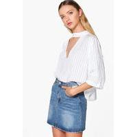 striped choker blouse white