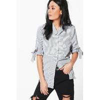 Stripe Cut Out Collar Shirt - grey