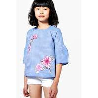 Stripe Applique Floral Top - blue