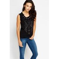 Studded Front Tassel Trim Top