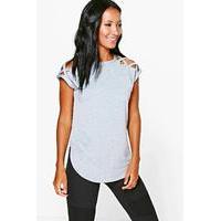 Strappy Shoulder Detail T-Shirt - grey