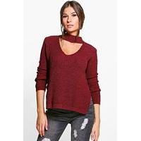 Strap Choker V Neck Oversized Jumper - merlot