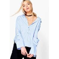 Striped Contrast Cuff Shirt - blue