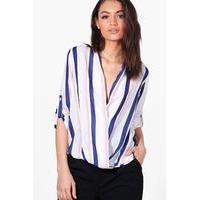 stripe wrap over tailored blouse pink