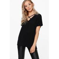 Strap Detail Fine Knit Top - black