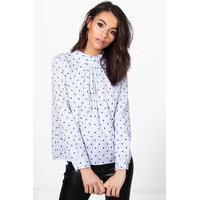 Star Print Striped Long Sleeve Blouse - blue