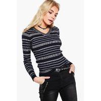 stripe v neck jumper black