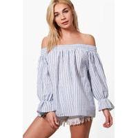 stripe off the shoulder shirt blue