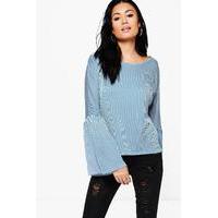 Stripe Flare Sleeve Top - blue