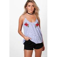 Stripe Embroidered Cami - blue